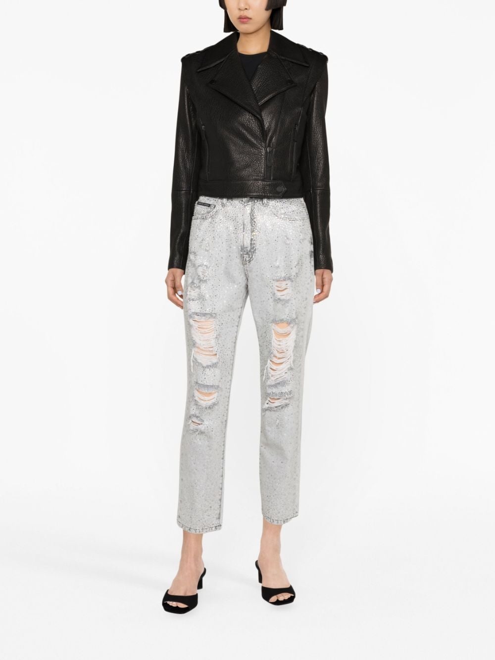 cropped biker jacket - 2