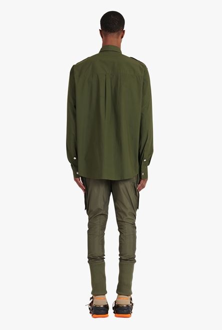Dark khaki cotton shirt with Balmain badge - 3