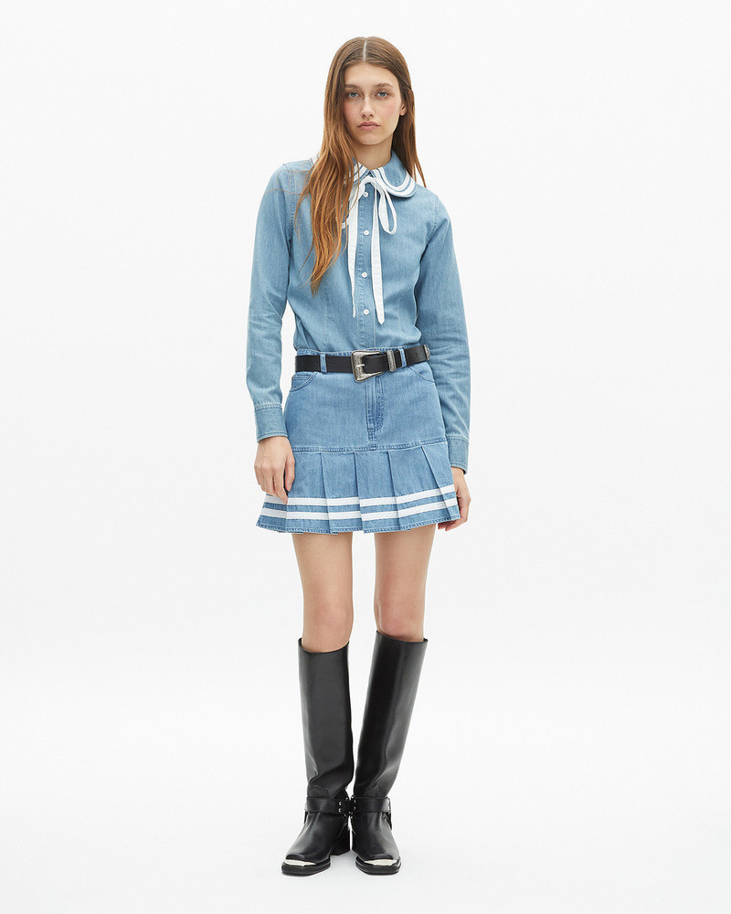 SHORT PLEATED DENIM SKIRT 6