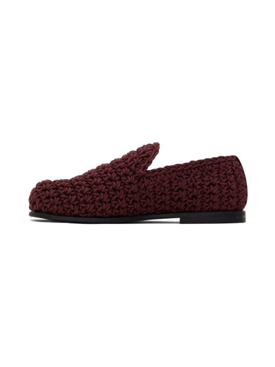 JW Anderson Burgundy Crotchet Loafers outlook