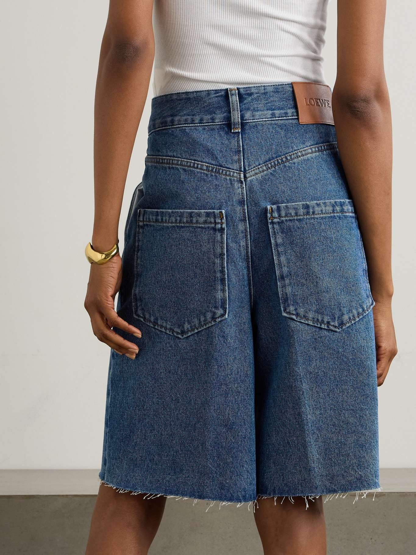 【LOEWE】 Anagram leather-trimmed denim miniskirt Anagram leather-trimmed denim miniskirt in blue - Loewe