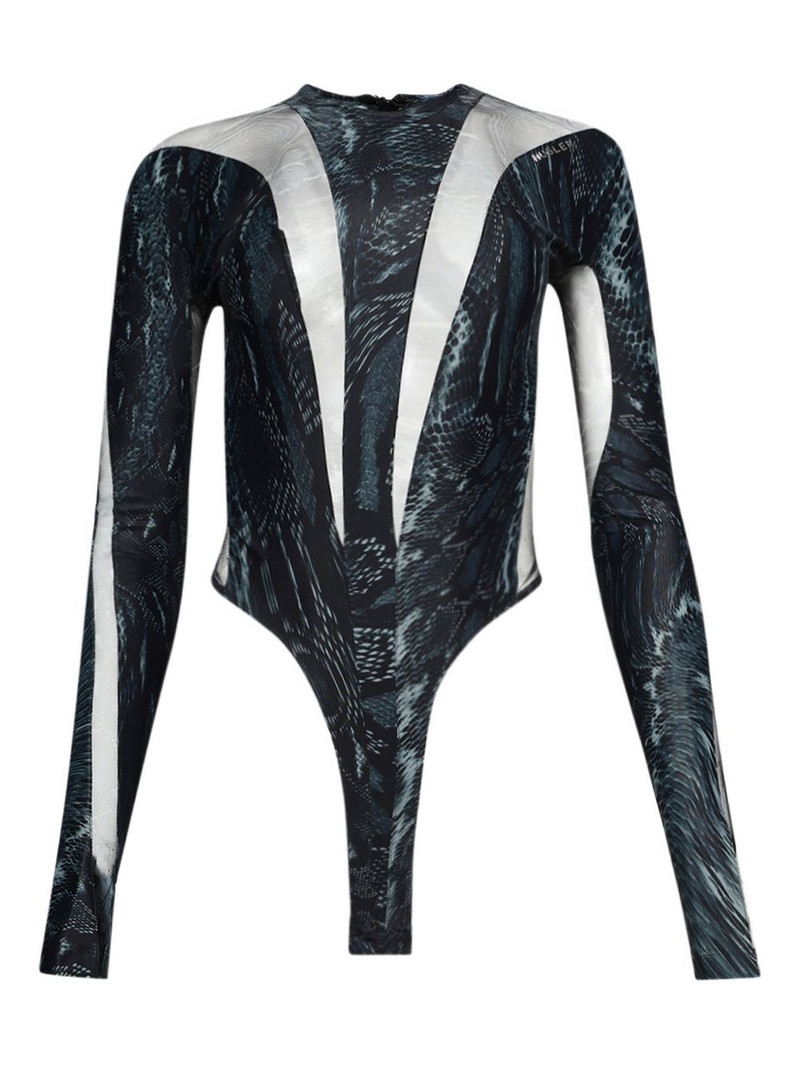 snake-print mesh bodysuit 1