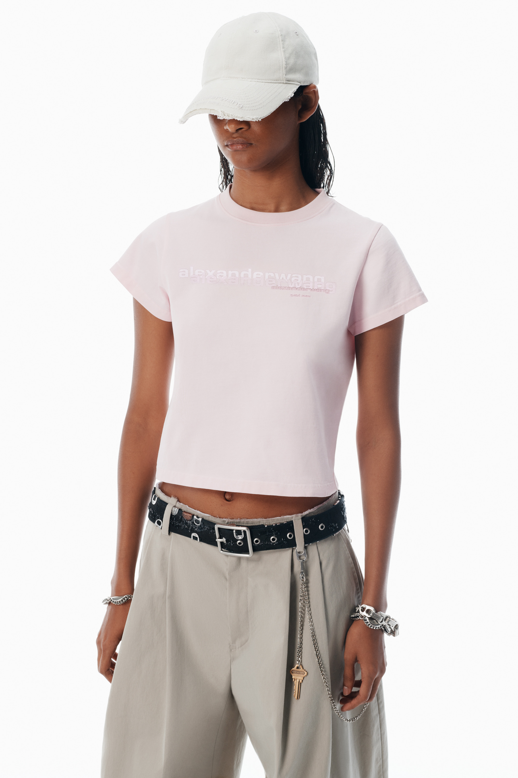 Pink Cotton Shrunken Logo Tee - 3