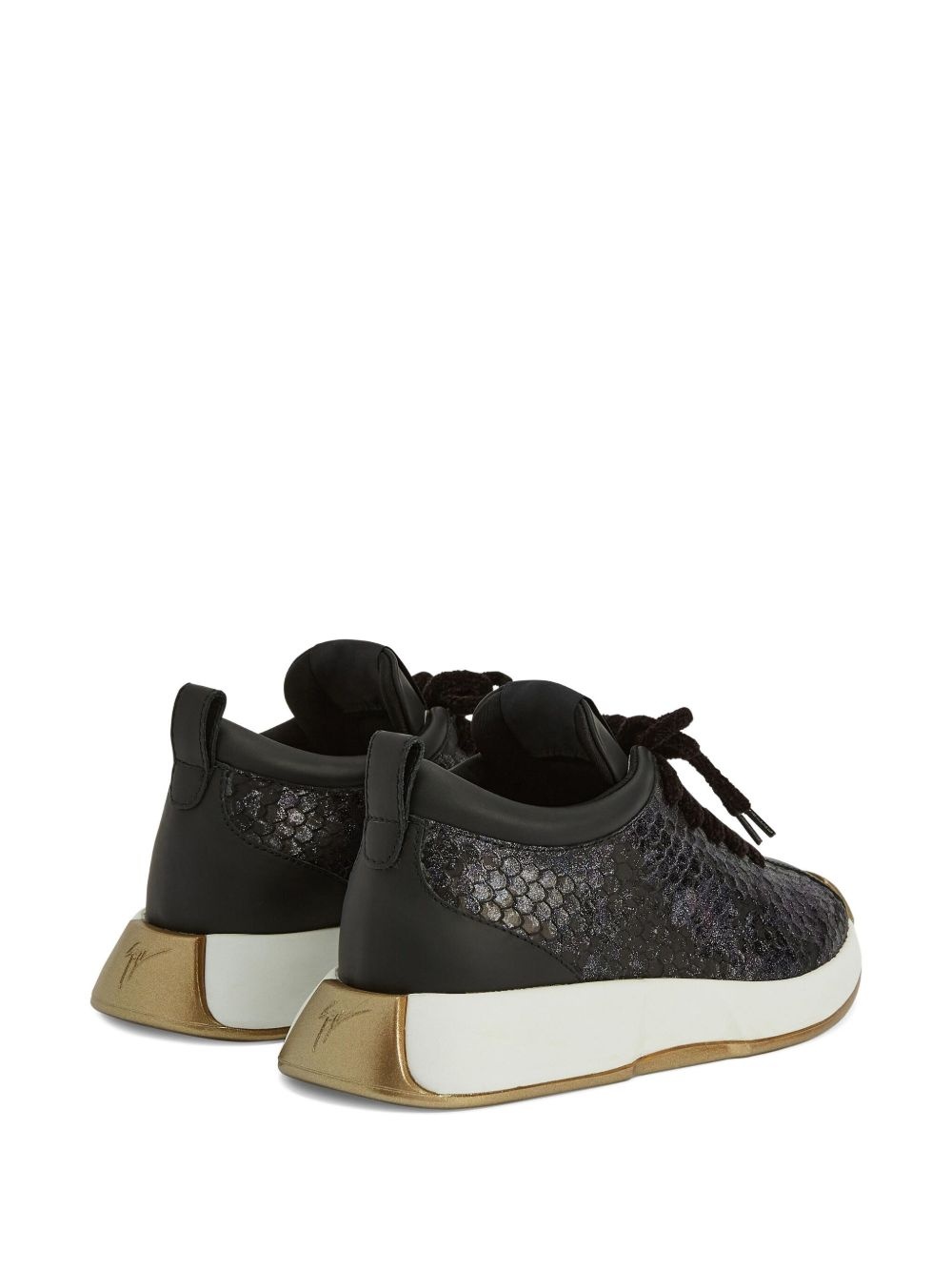 snakeskin-effect lace-up sneakers - 3