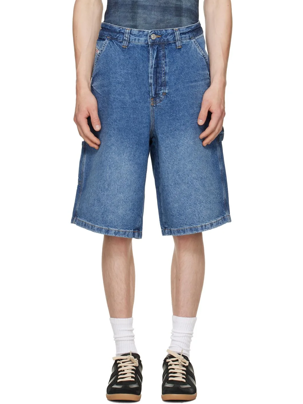 Blue Utility-Style Denim Shorts - 1
