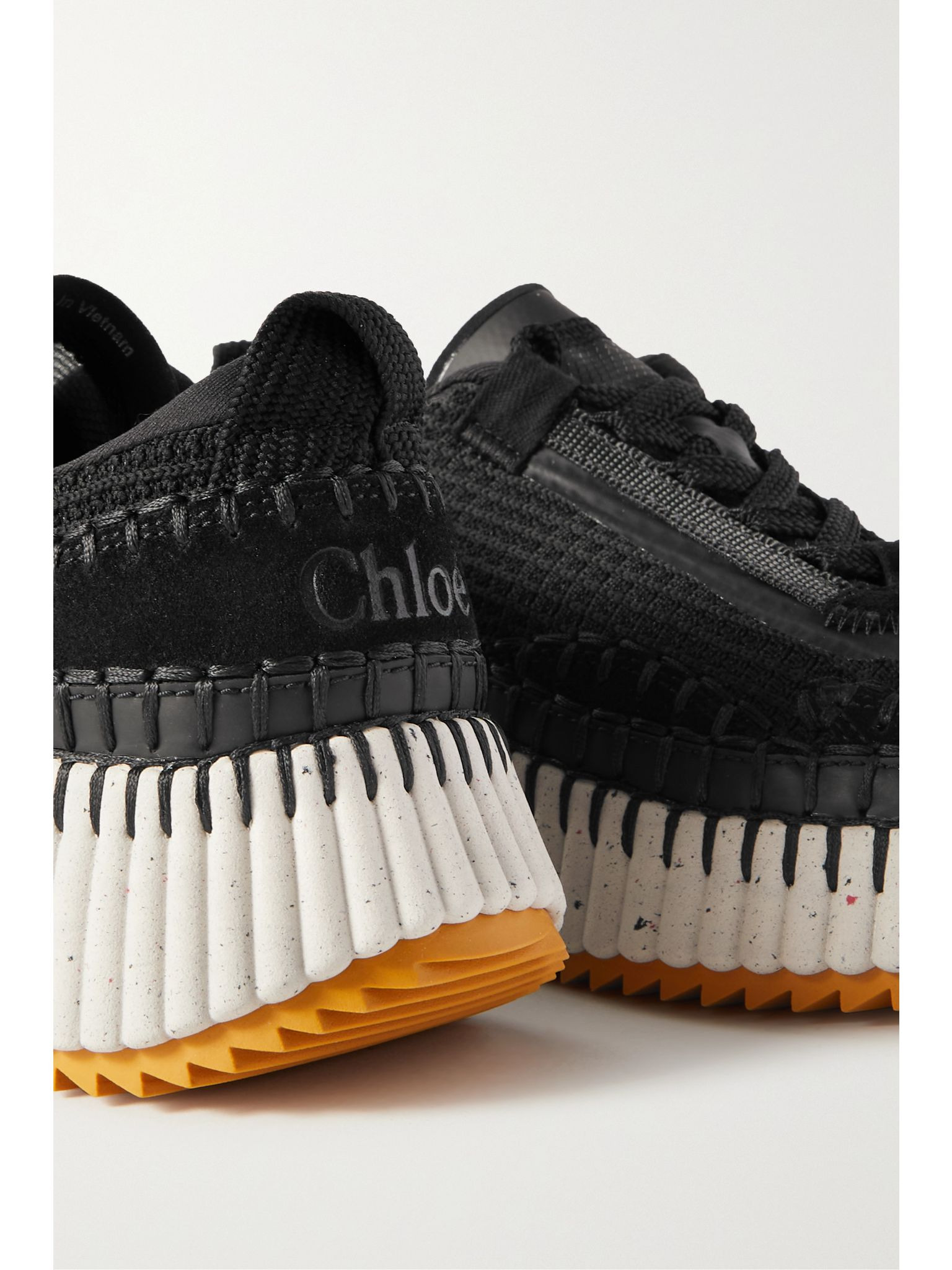 Nama embroidered suede and recycled-mesh sneakers Black - 4
