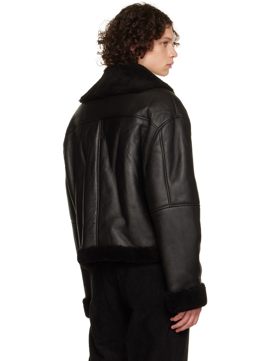 Black Shearling Leather Jacket - 3
