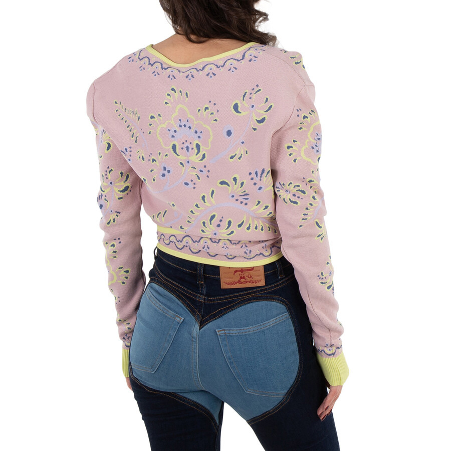Y / Project Ladies Pink / Yellow Wrap Jacquard Cardigan - 5