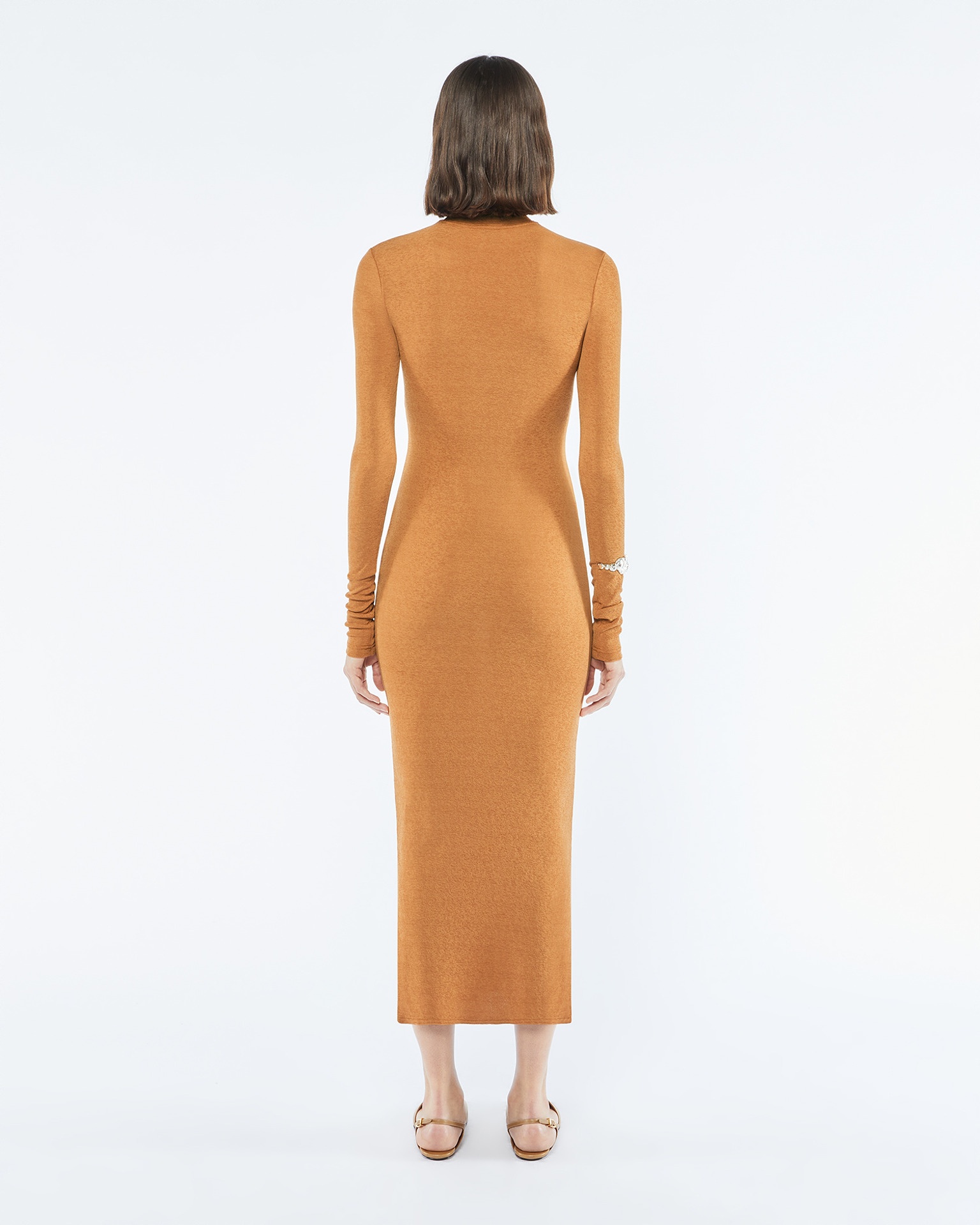 MANJA - Mesh-jersey midi dress - Caramel - 2