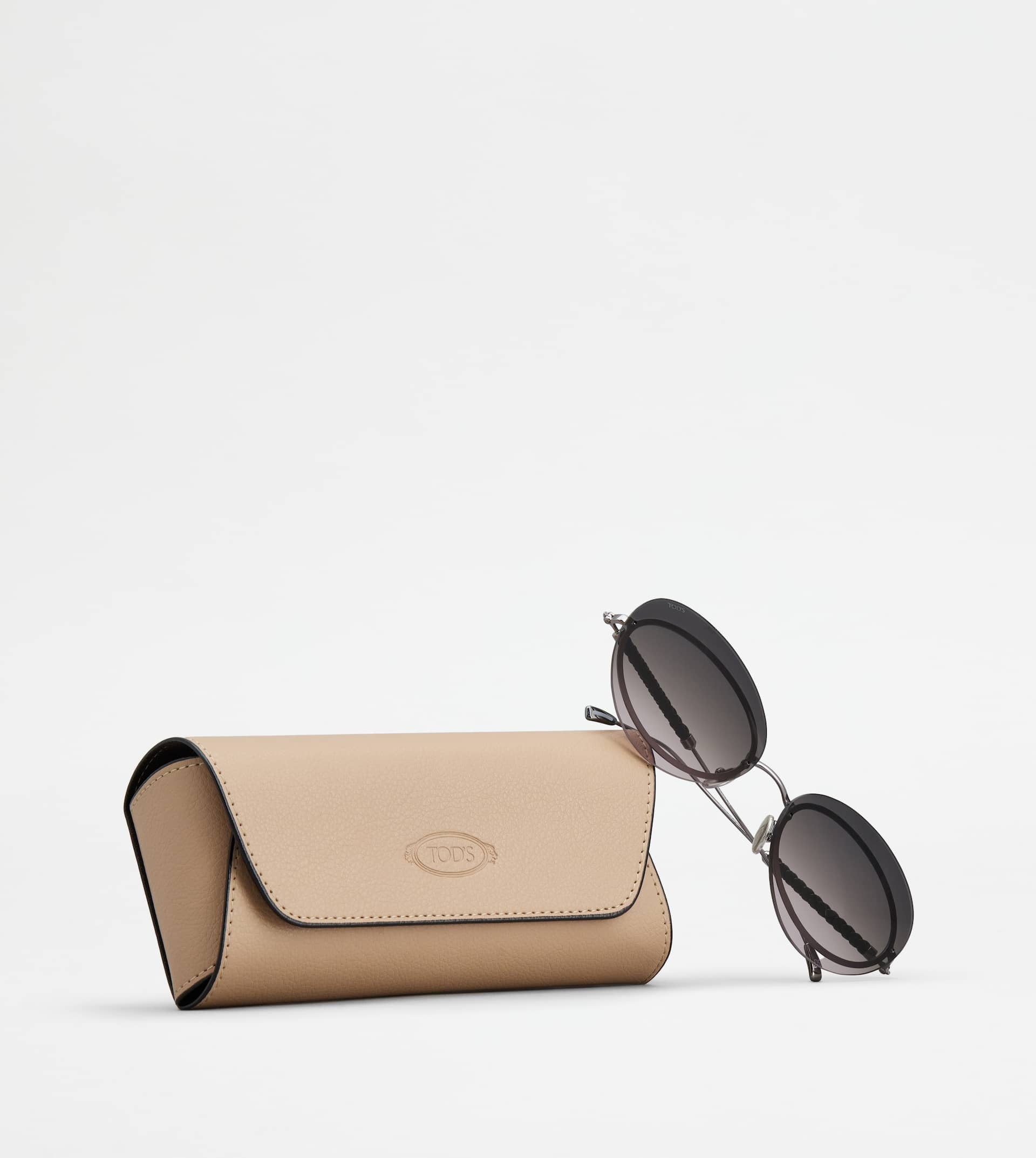 TEARDROP SUNGLASSES WITH TEMPLES IN LEATHER - GREY - 5
