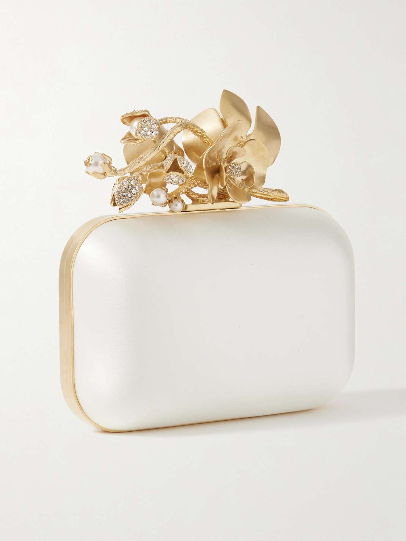 Cloud satin and embellished gold-tone clutch Ivory - 3