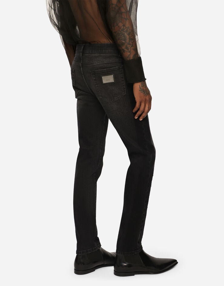 Gray wash slim-fit stretch jeans - 4