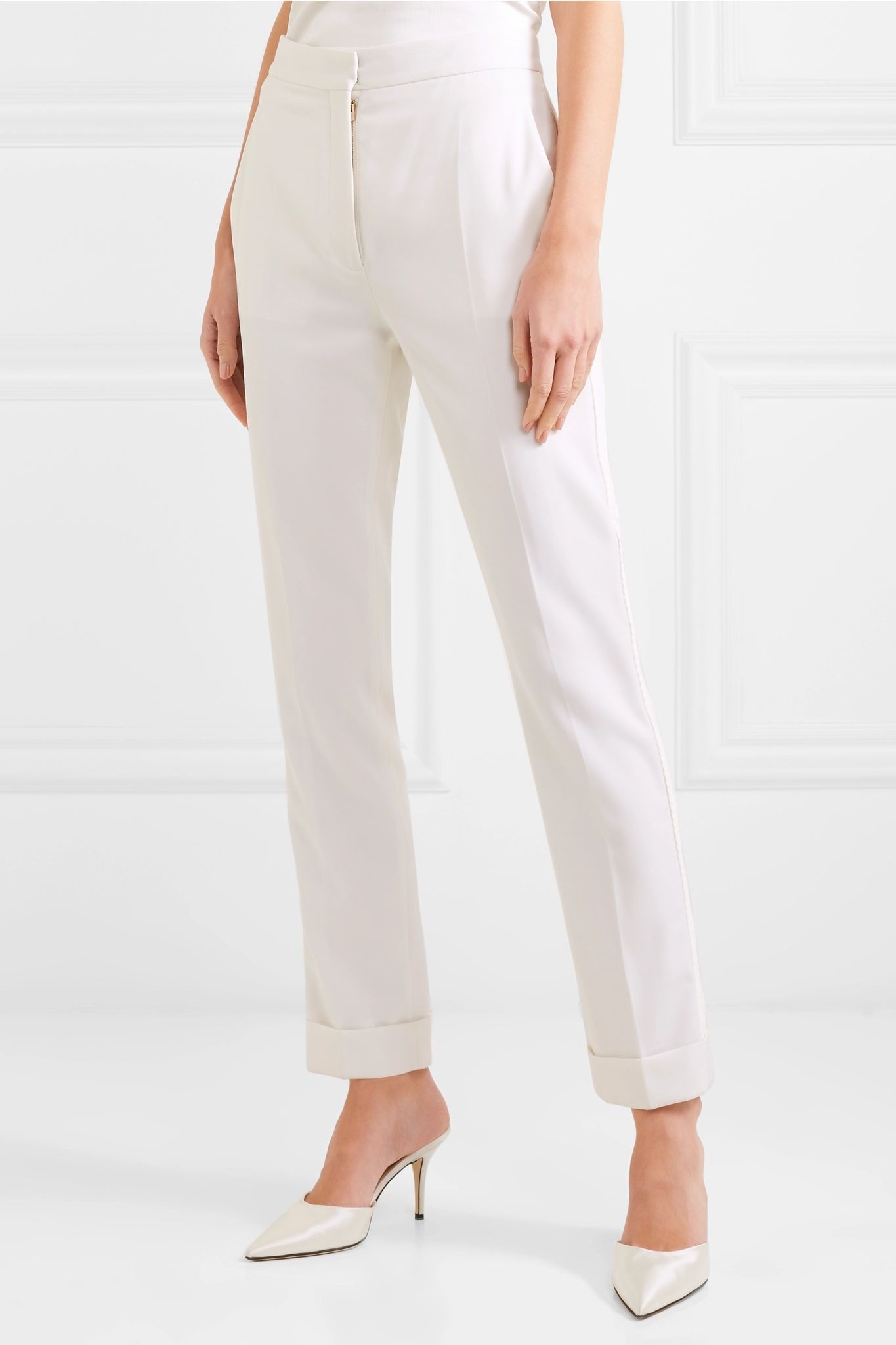 Satin-trimmed grain de poudre wool pants - 3