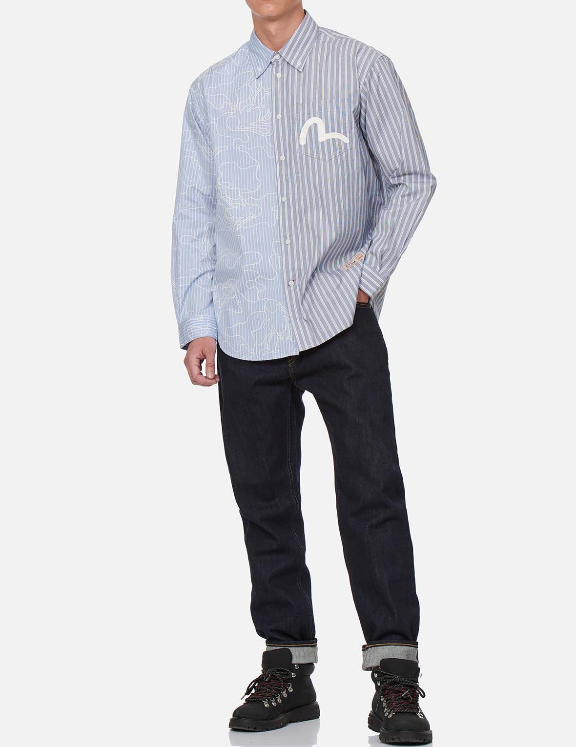 LINEAR CAMOUFLAGE PRINT TWO-TONE STRIPE SHIRT - 5