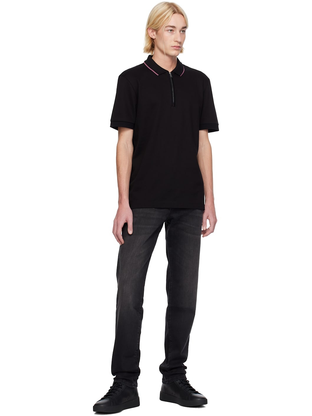Black Zip Placket Polo - 4