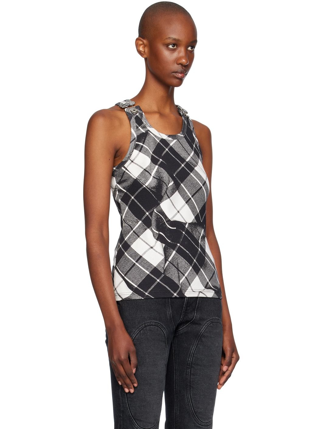 Black & White Tartan Tank Top - 4