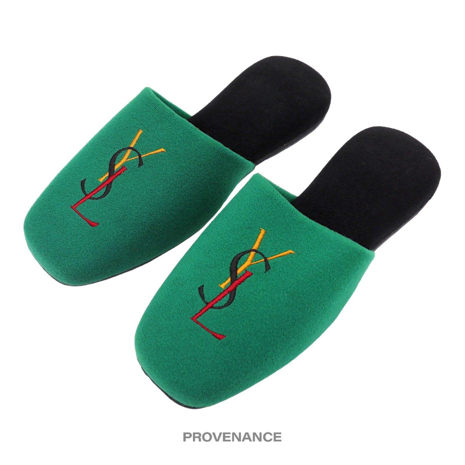 Yves Saint Laurent YSL Logo Slipper - Green Velour - 2
