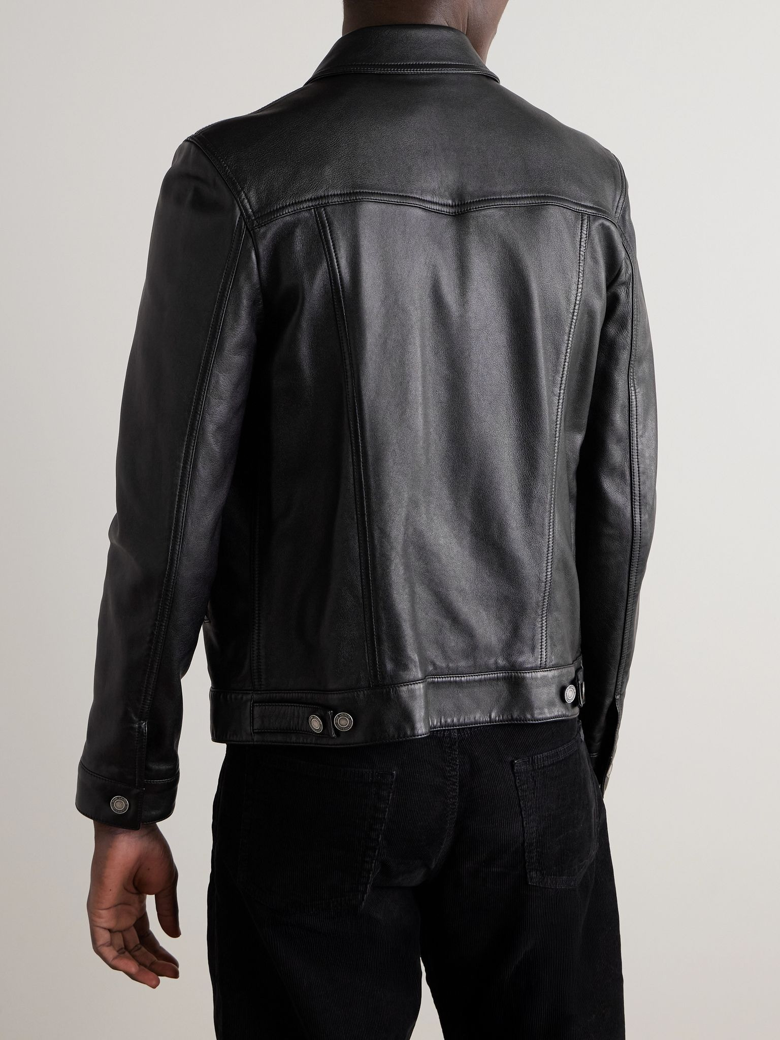 Slim-Fit Leather Trucker Jacket Black - 3