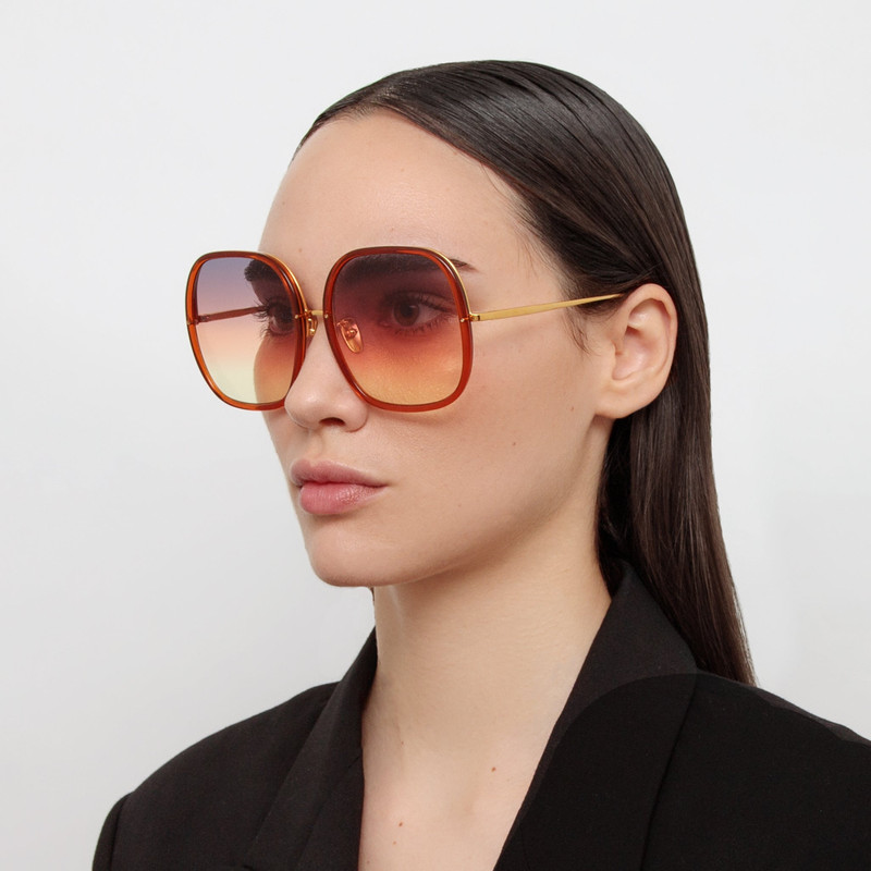 LINDA FARROW CELIA OVERSIZED SUNGLASSES IN ORANGE outlook