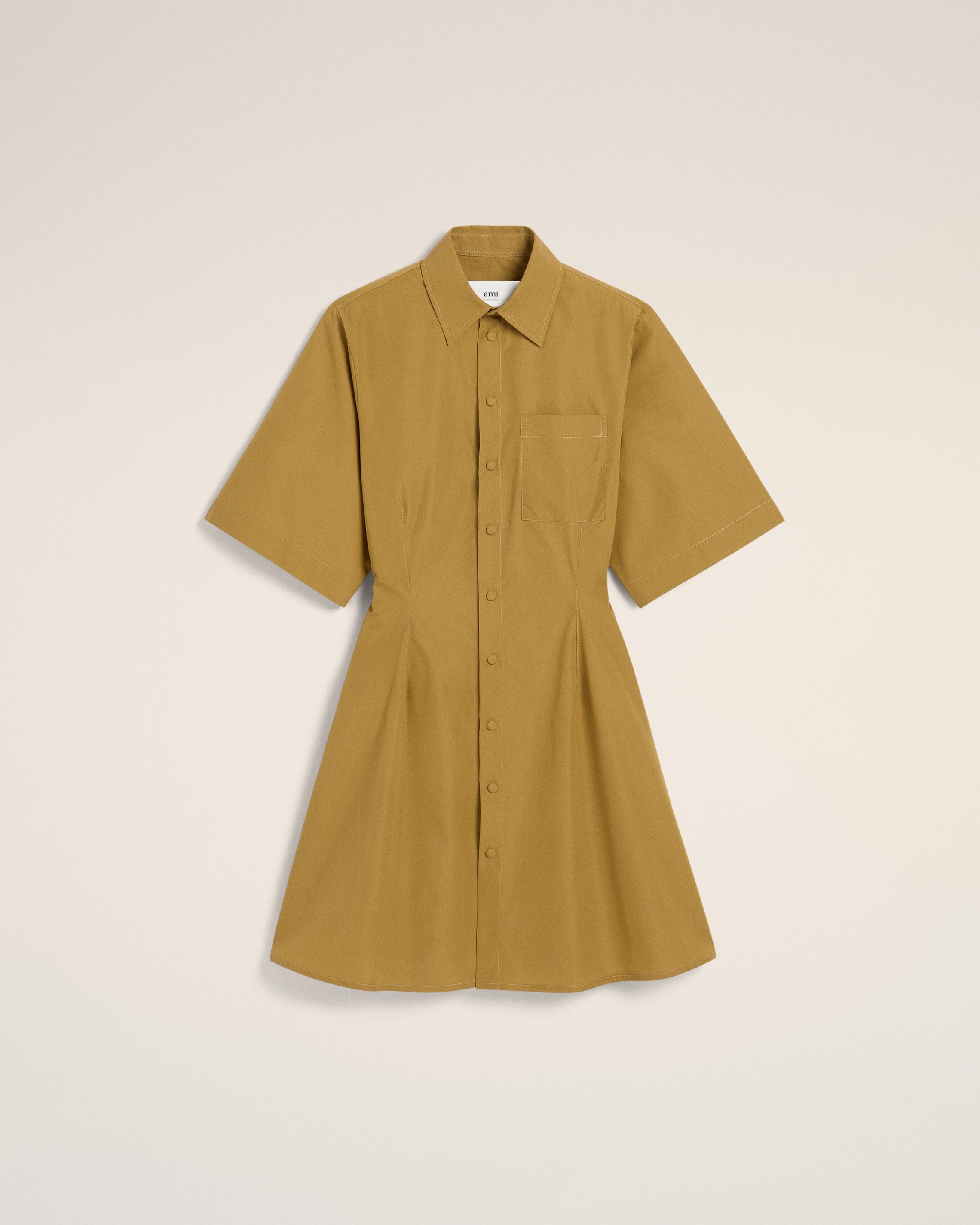 MUSTARD COTTON SHORT SLEEVE SHIRT DRESS - 1
