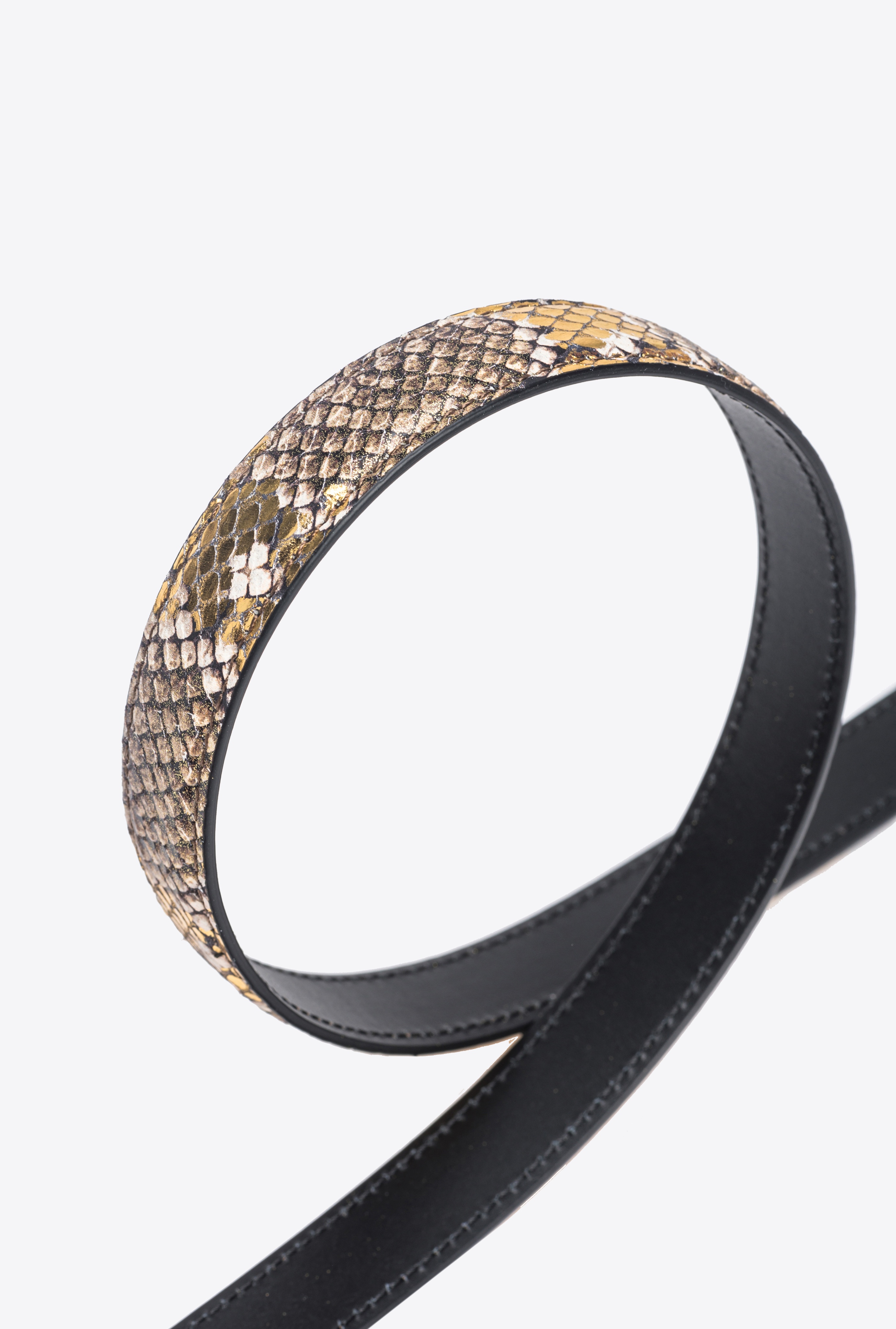 PINKO GALLERIA THIN 2CM LAMINATED REPTILE-PRINT BELT WITH LOVE BIRDS BUCKLE - 4