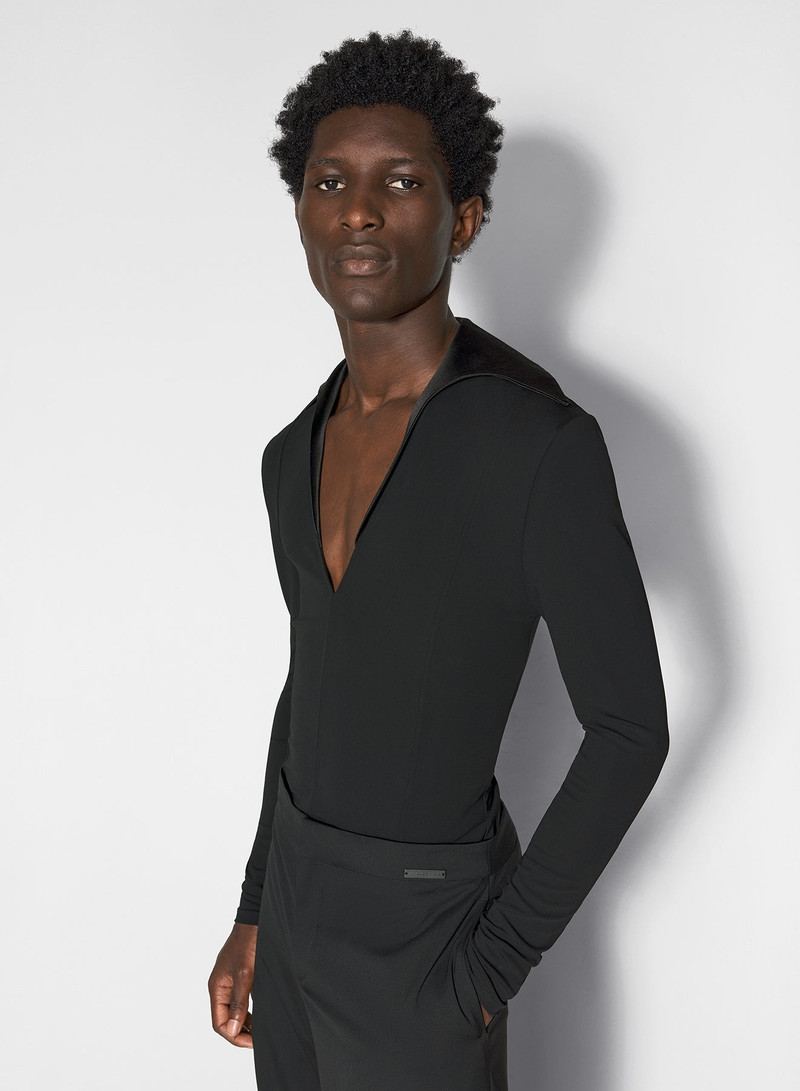 black spiky satin collar top 1