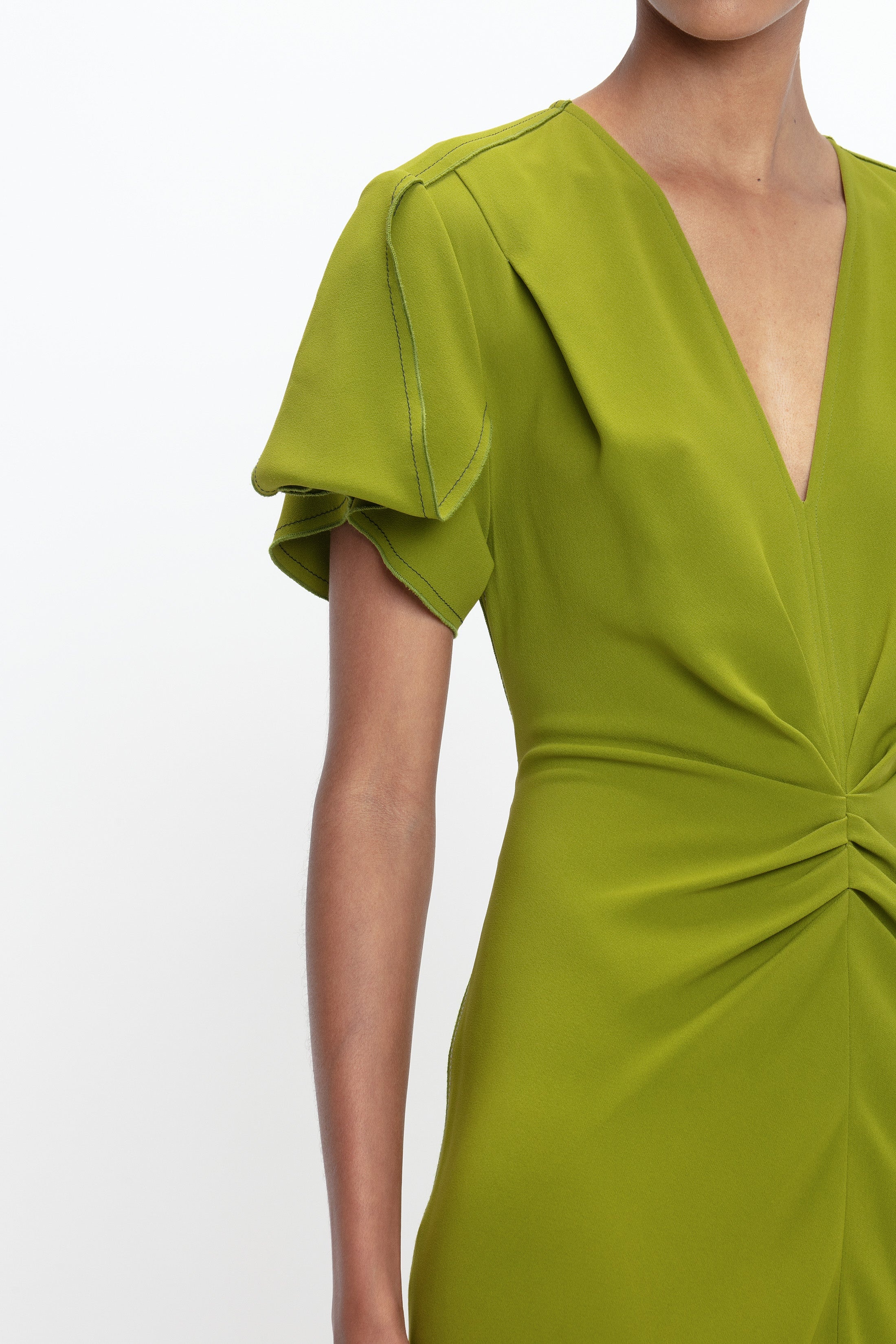Gathered V-Neck Midi Dress In Parakeet - 5