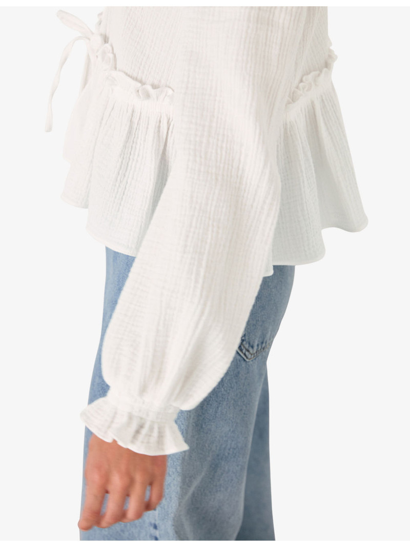 Button-Down Peplum-Hem Cotton Blouse 5