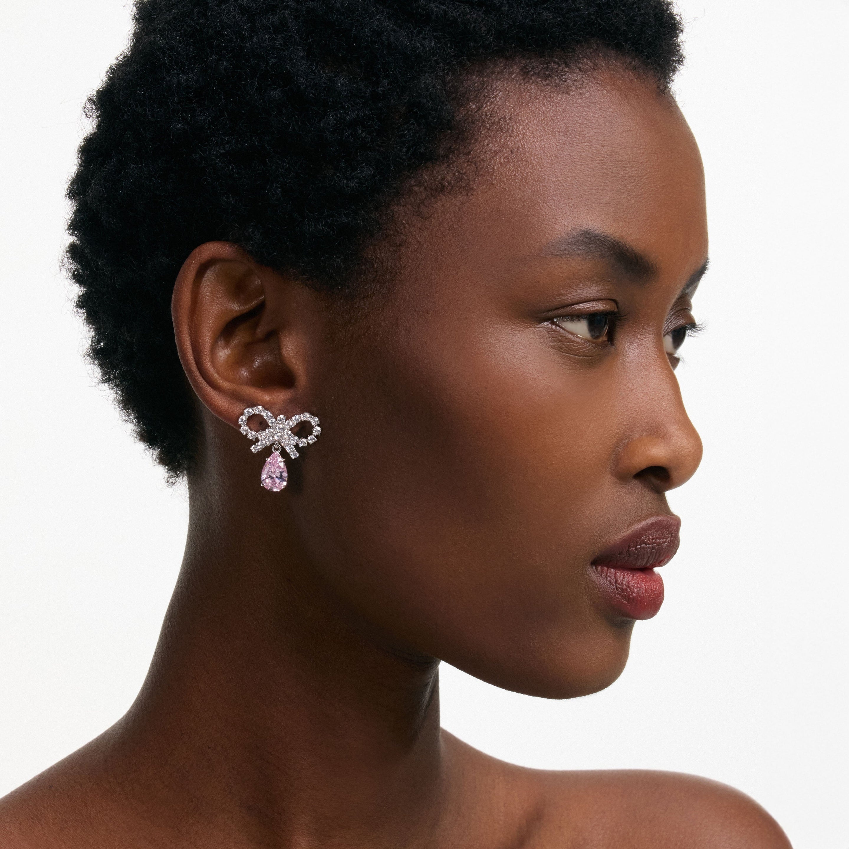 Micro Bow Pink Droplet Earrings - 3