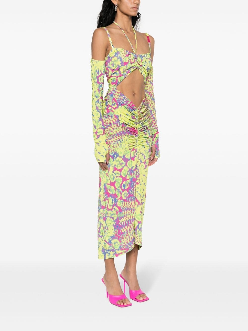 abstract-print off-shoulder midi dress - 3