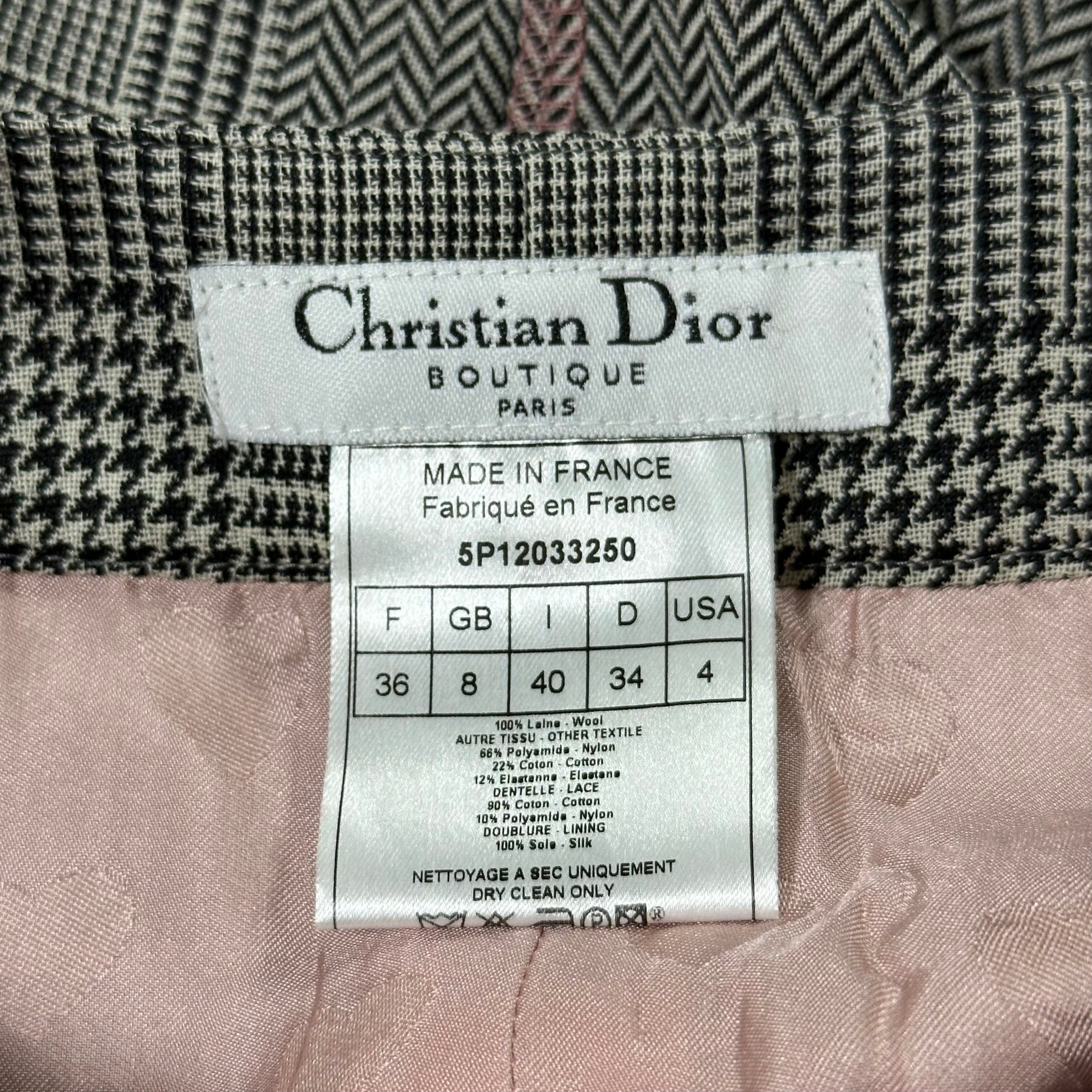 CHRISTIAN DIOR Spring Summer 2005 Houndstooth Print Lace Trim Midi Skirt - 6