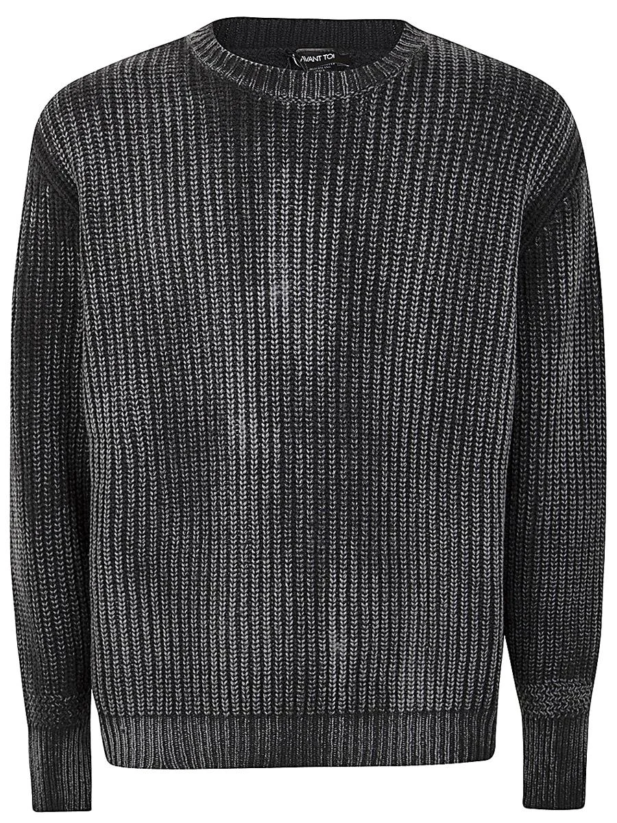 Avant Toi Tonal Effect Ribbed Round Neck Pullover In Cashmere And Wool With Cut Edges Clothing - 1