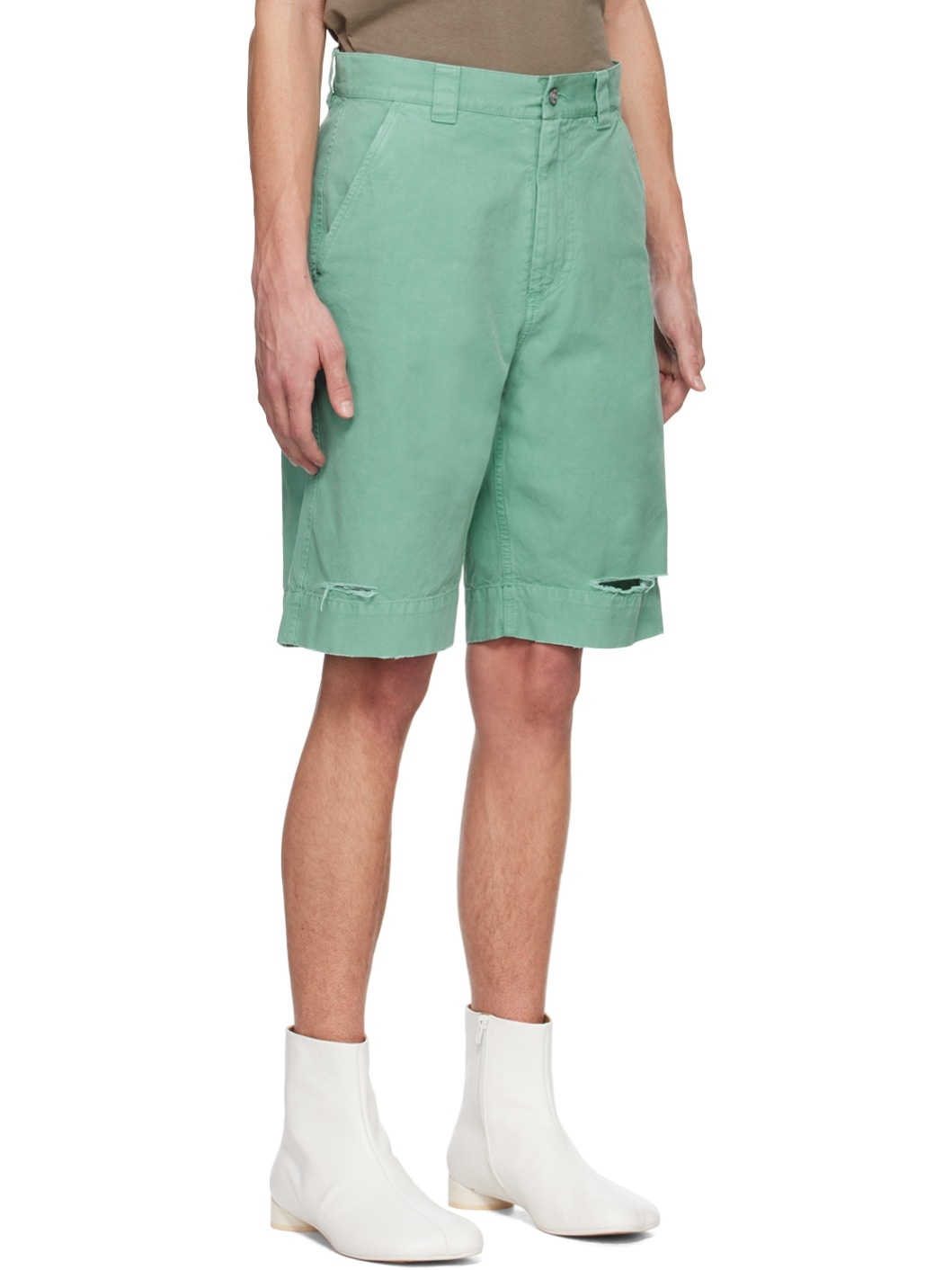 Green Distressed Shorts - 2