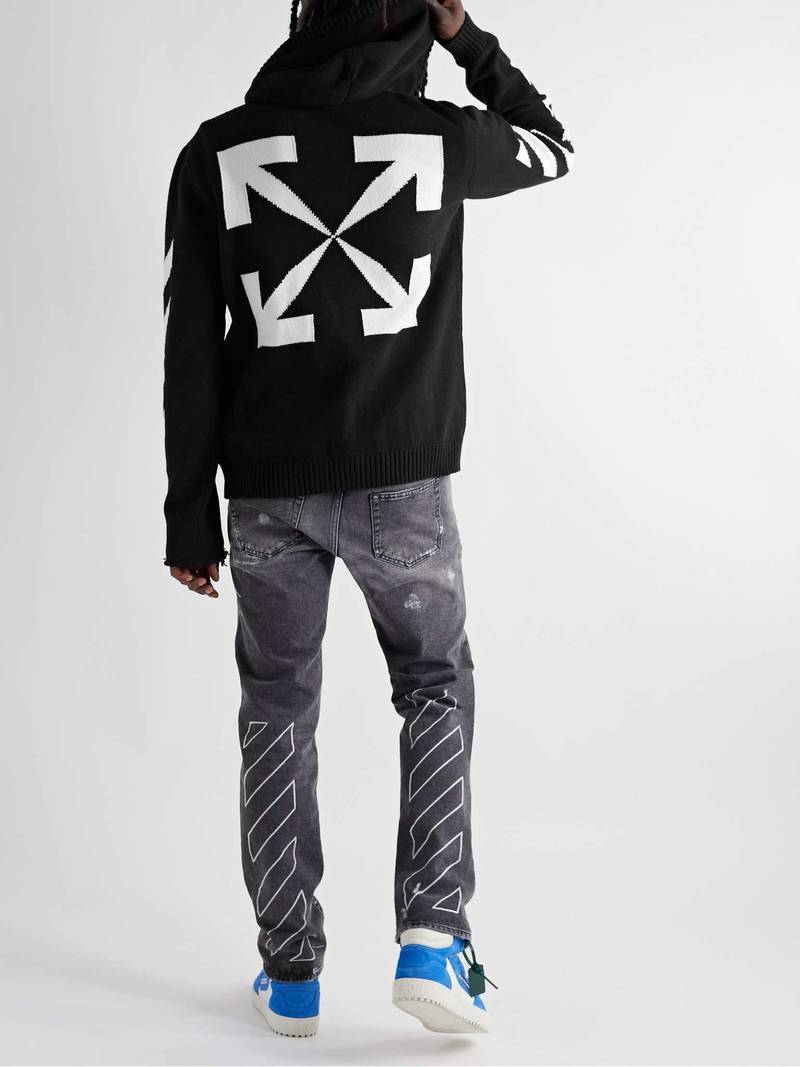 Off-White Logo-Detailed Jacquard-Knit Cotton-Blend Zip-Up Hoodie outlook