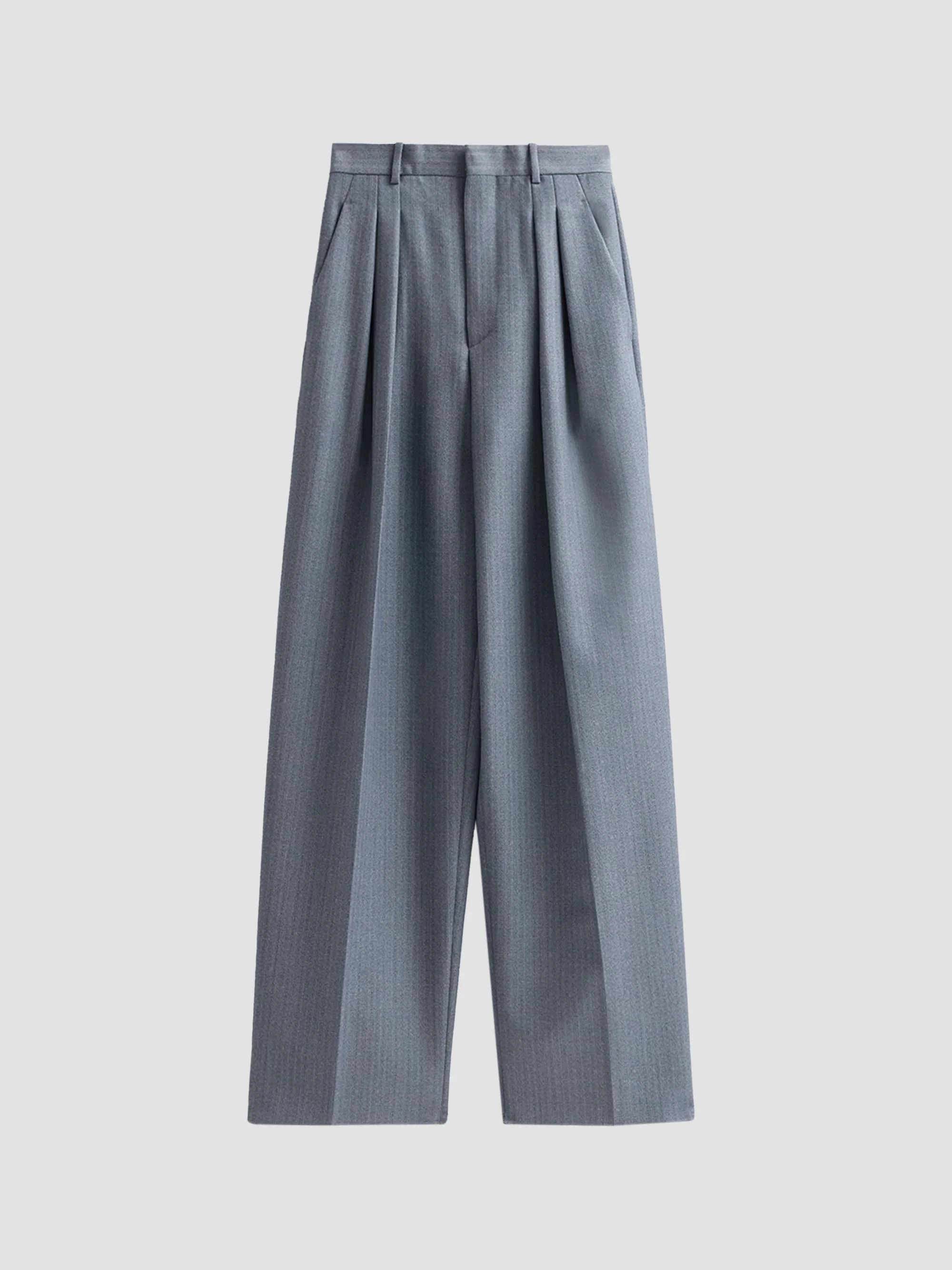 Women's Stripe Wool-Mohair Pleated Trousers - Blue Grey - 1