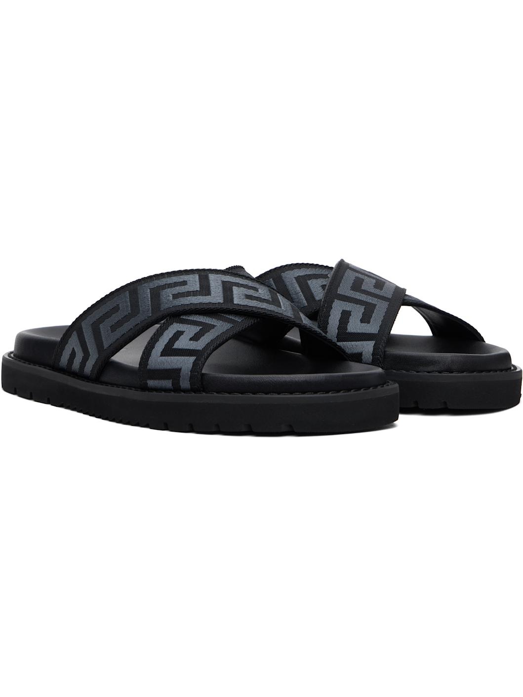 Black Greek Ribbon Sandals - 4