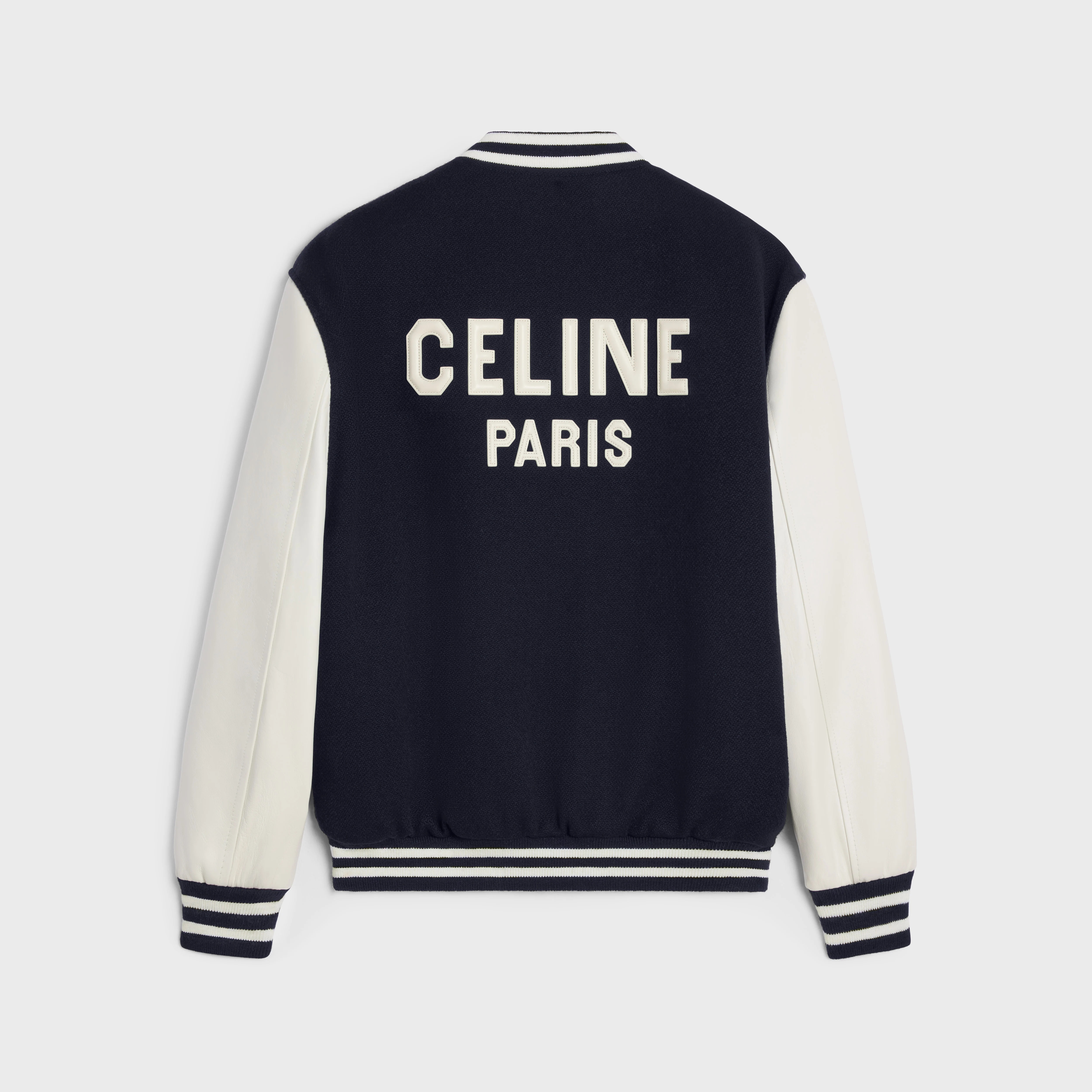 CELINE teddy varsity jacket in textured wool | celine CELINE teddy varsity jacket in textured wool | celine