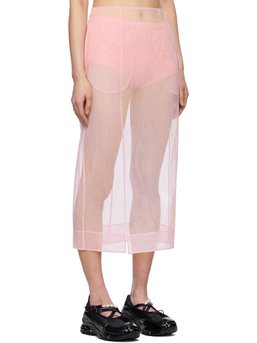 Pink Sheer Slit Pencil Midi Skirt - 2