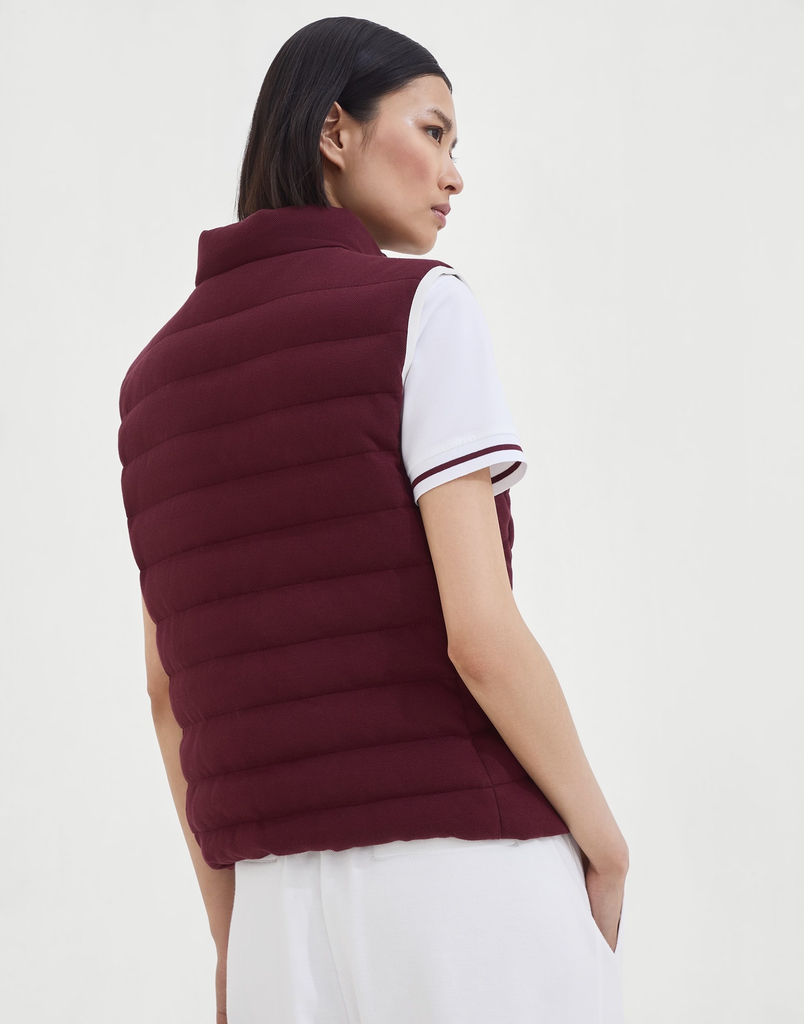 Techno cotton piqué down vest with logo - 2