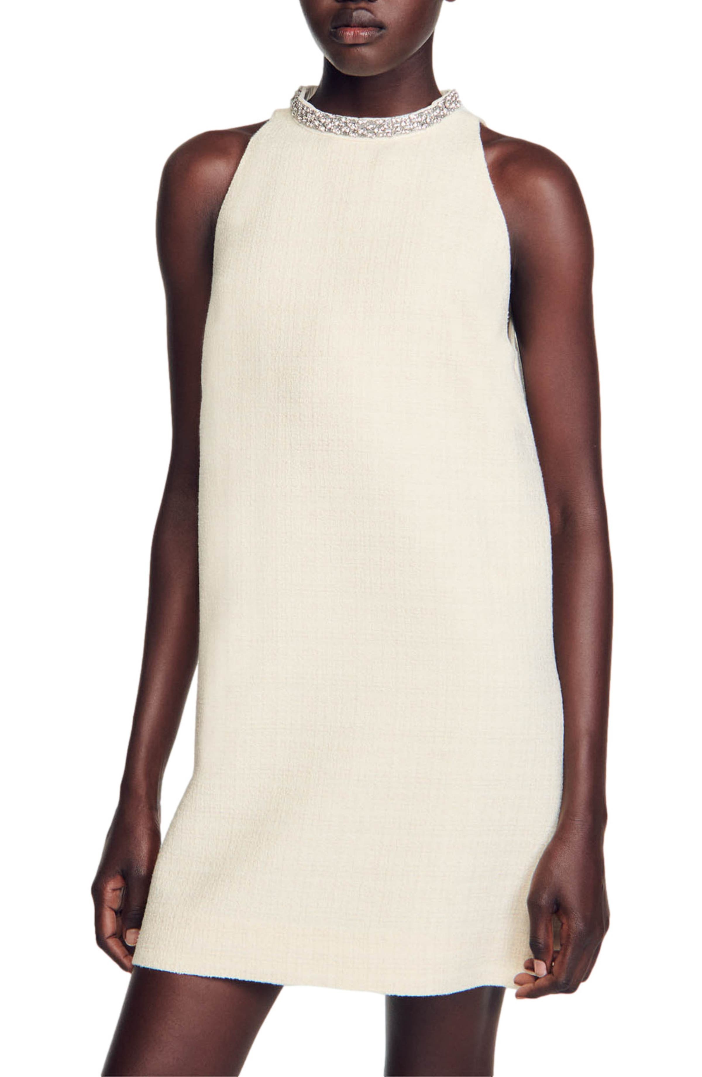 SANDRO Dress with jewellery collar in Ecru at Nordstrom - 1