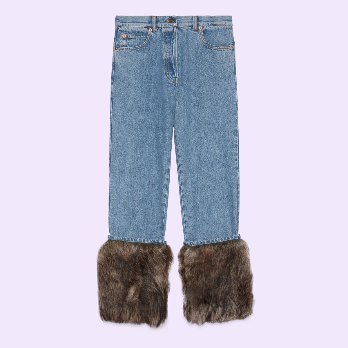 Denim pant with shearling cuff - 1