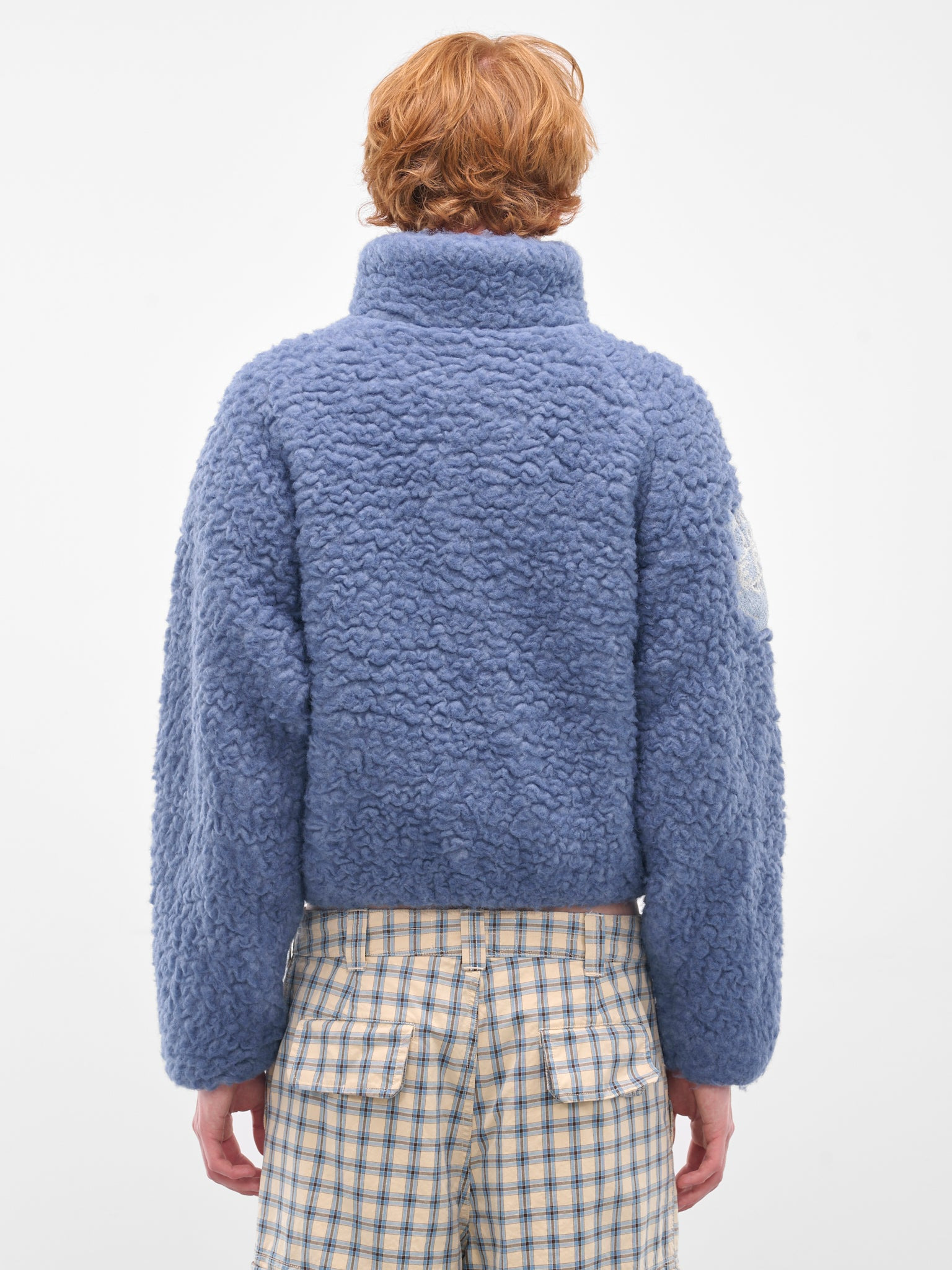 Blue Oversized Varsity Shearling Jacket - 3