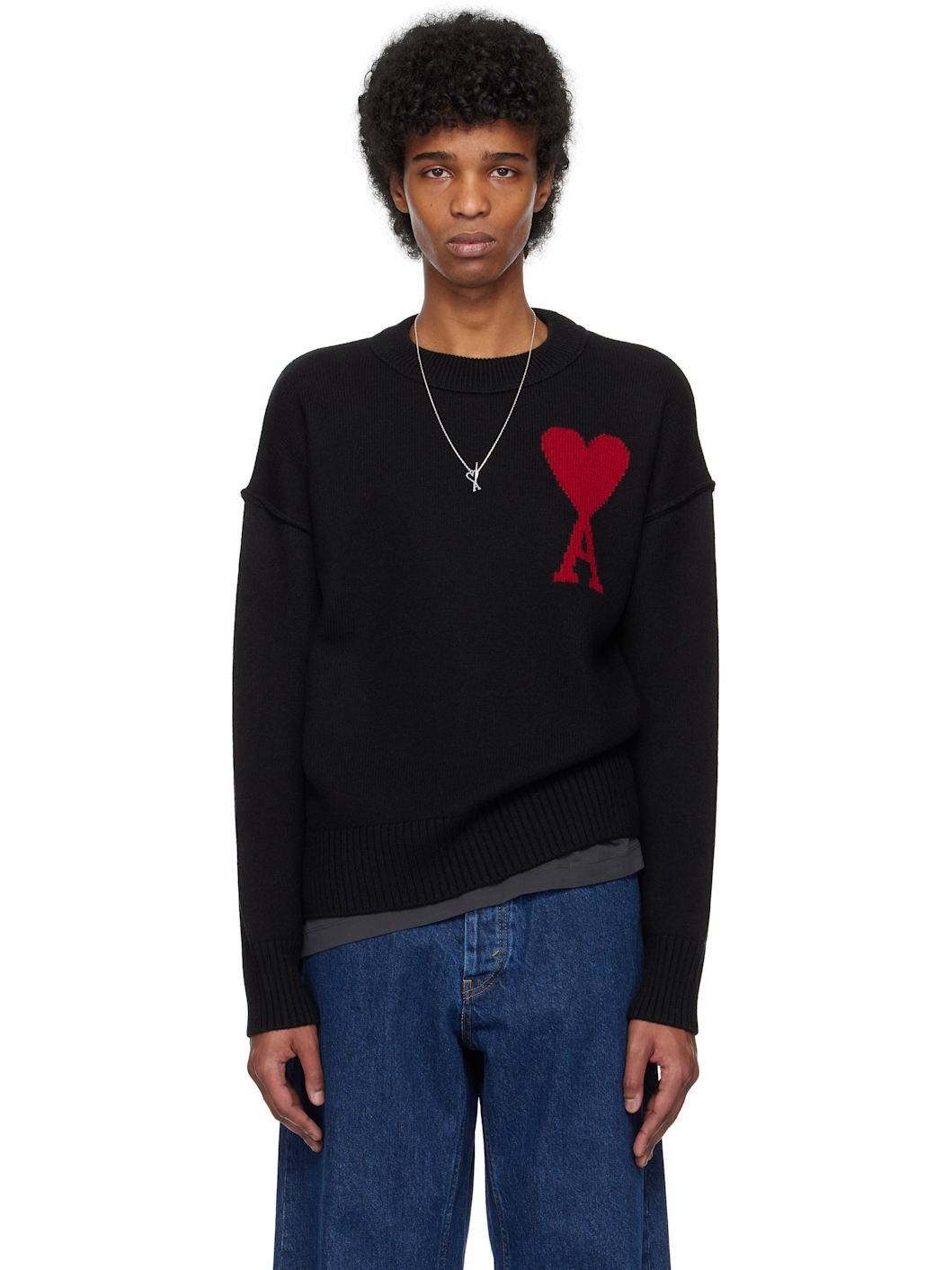 Black Wool Ami de Coeur Sweater - 1