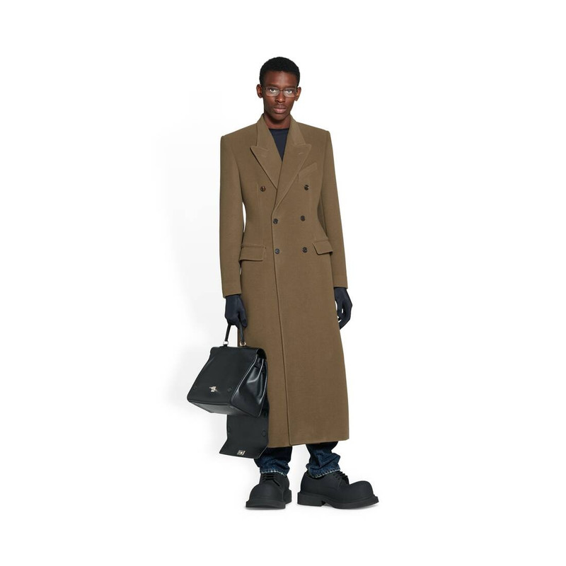 BALENCIAGA Men's Hourglass Coat in Dark Beige outlook