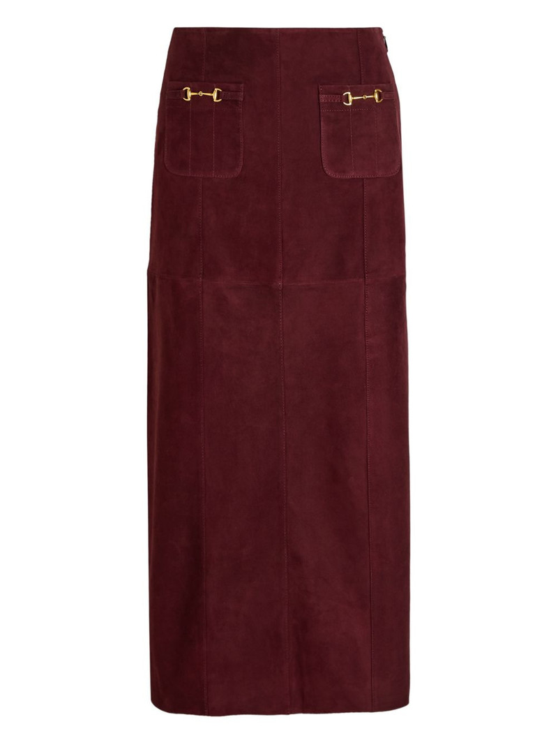 Edwina horsebit-embellished suede midi skirt 1