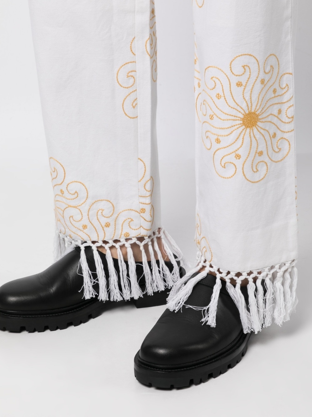 embroidered frayed straight-leg trousers - 5