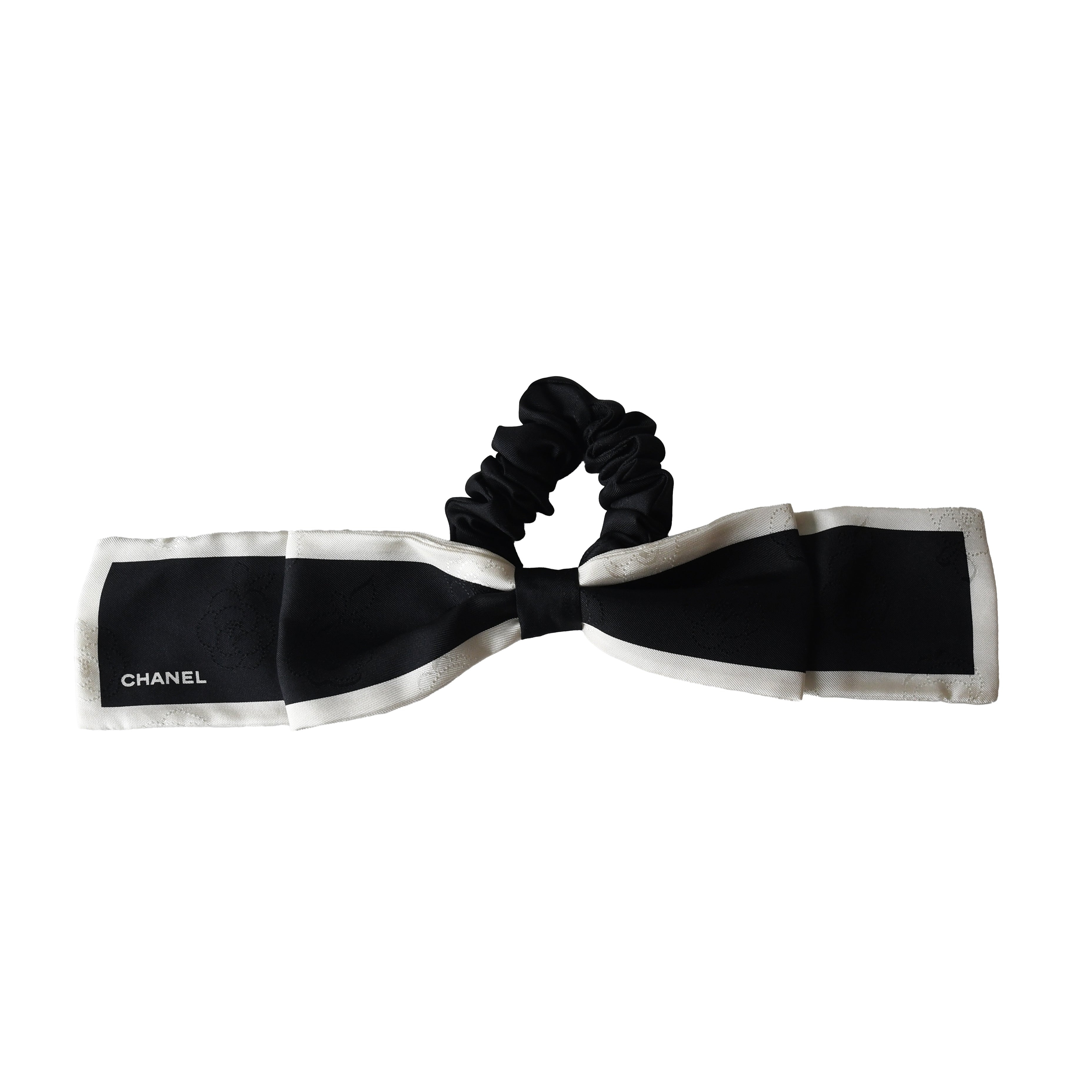 Chanel Silk Hair Tie Black Ivory - 2