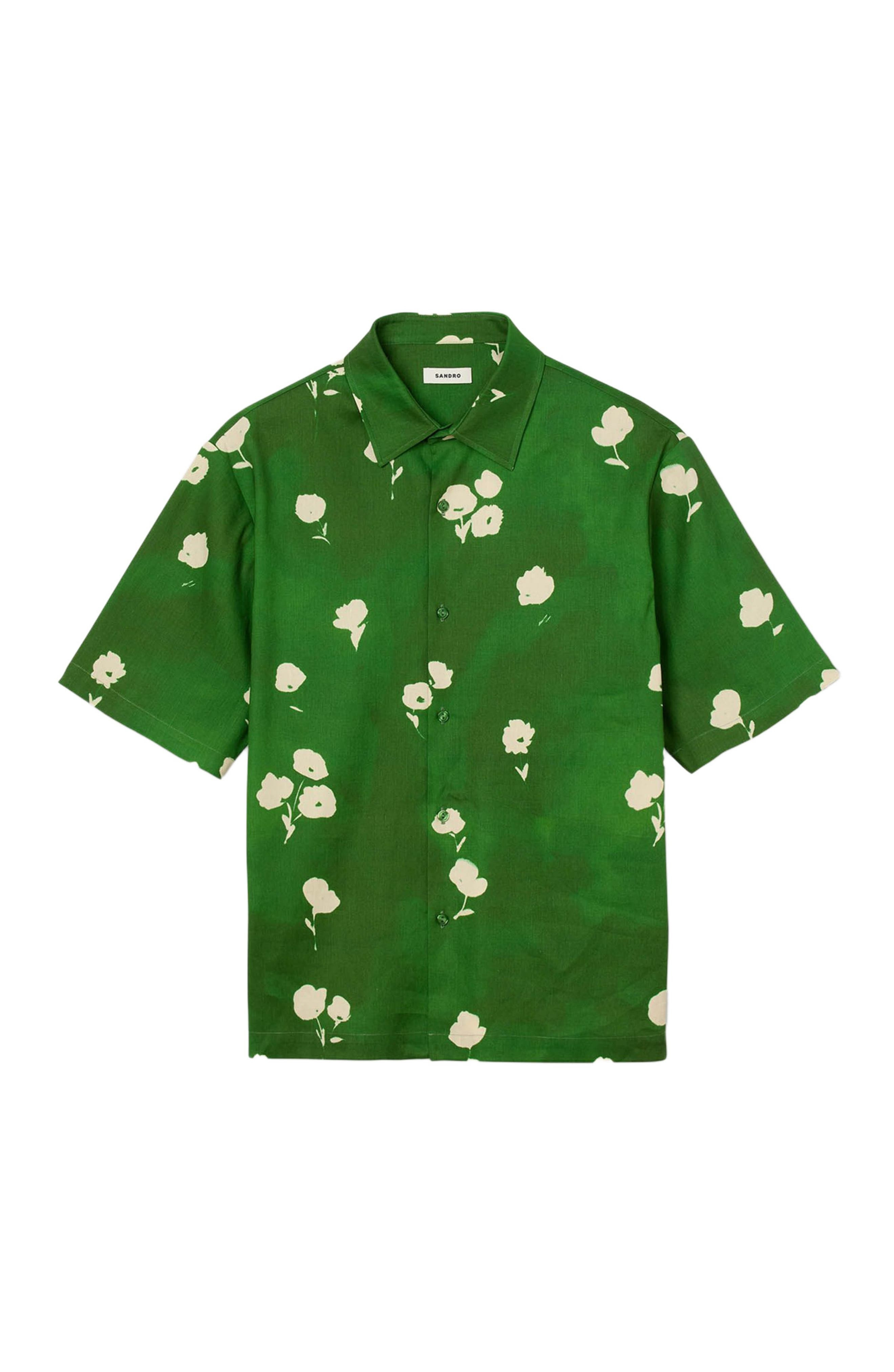 SANDRO Abstract Floral Shirt in Lime at Nordstrom - 5