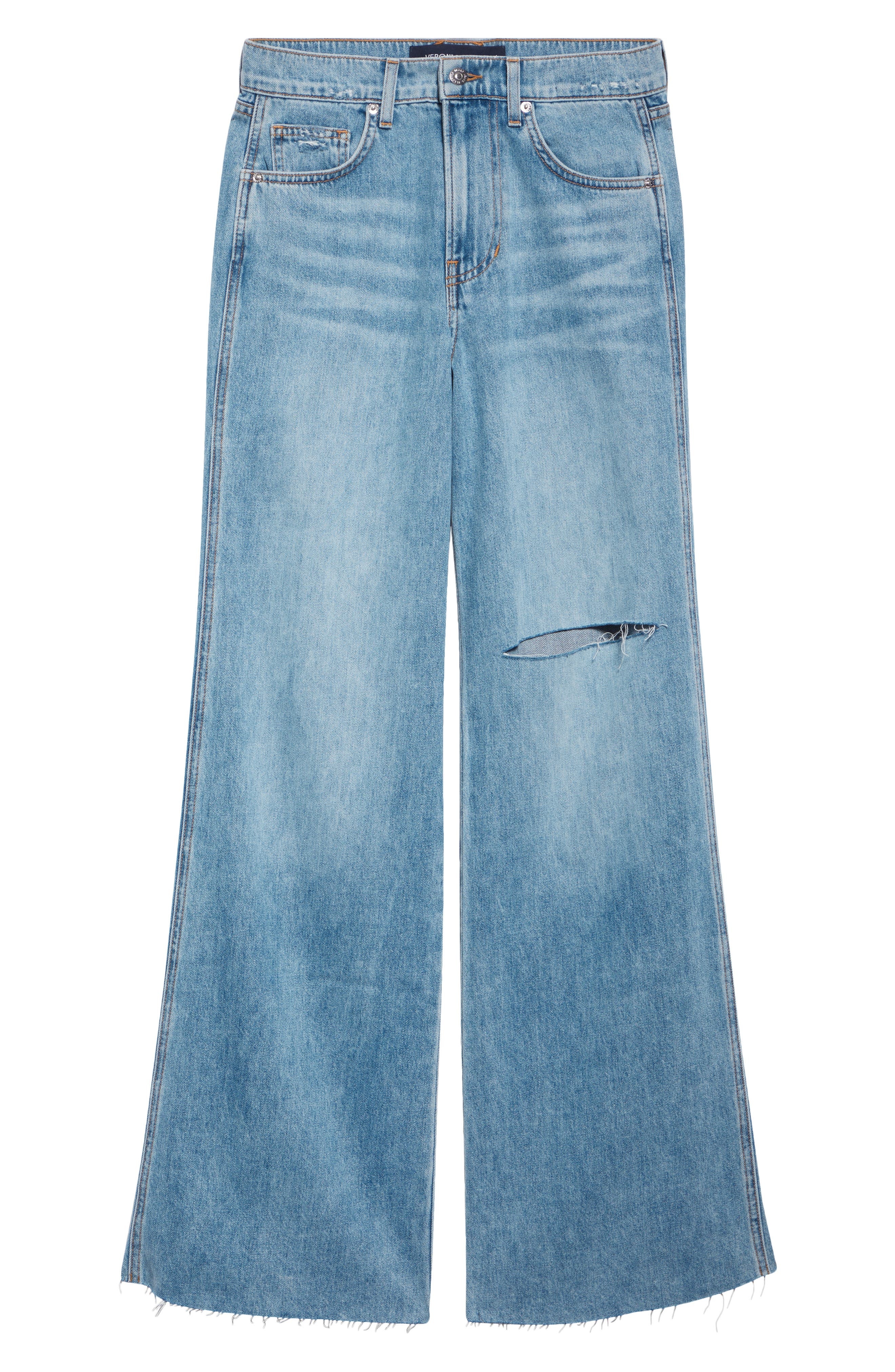 Veronica Beard Kasey Ripped Raw Hem Mid Rise Wide Leg Jeans in Bright Lakeshore at Nordstrom - 6
