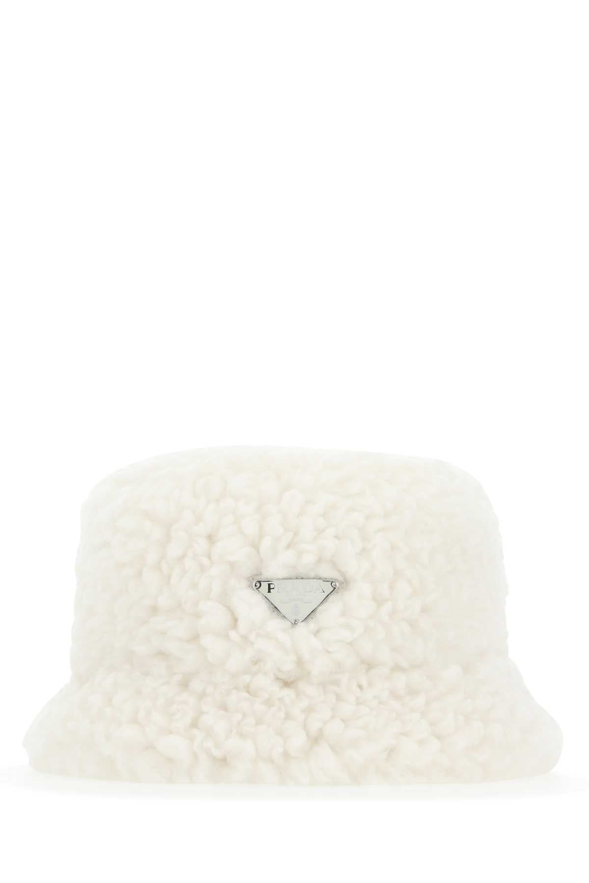 Prada Women Ivory Eco Shearling Hat - 2